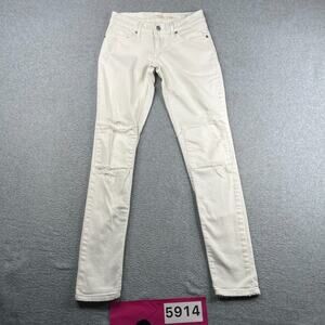 Levis 524 Skinny Womens Denim Jeans Size 25 Patched White Distressed Casual *SEE